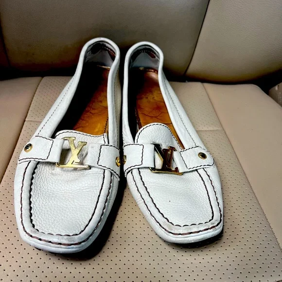 Louis Vuitton Cream Loafers with Gold Accent - Picture 1 of 8